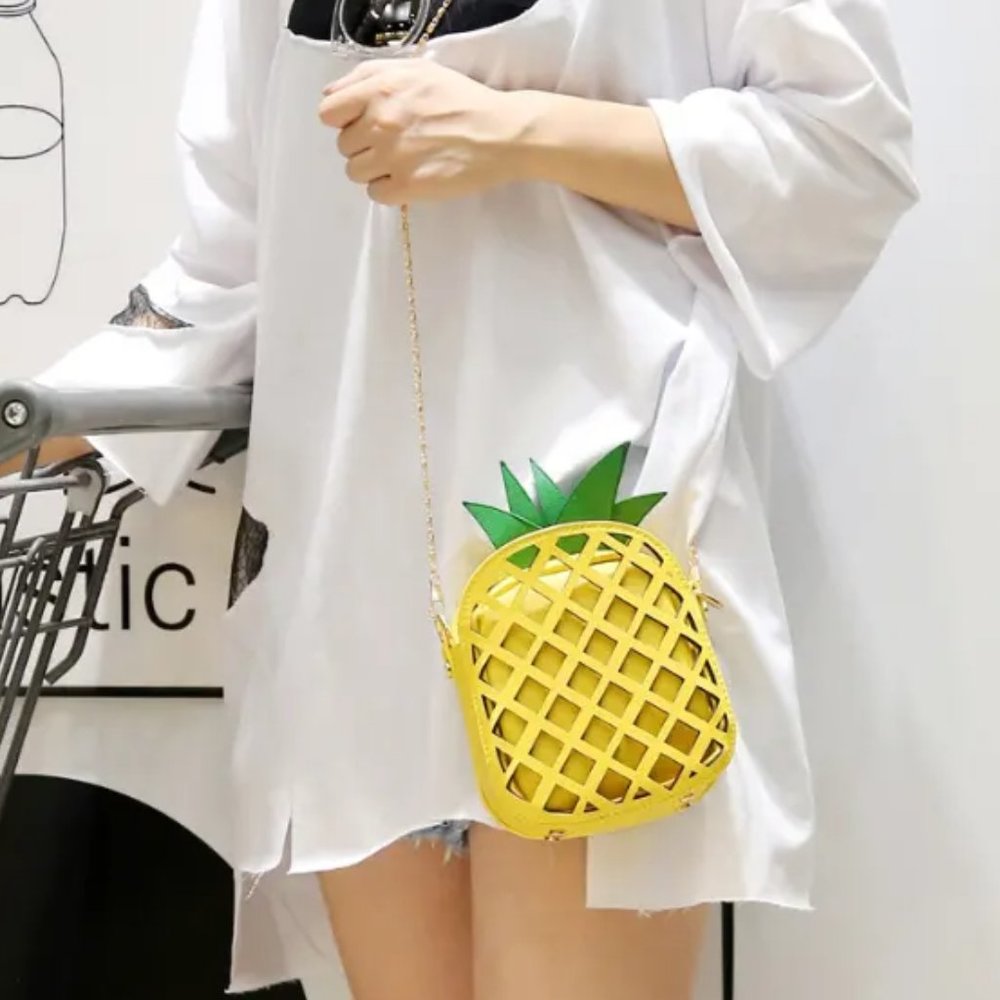 Pineapple 3D Cutout Chain Bag Hollow Out Crossbody Purse Shoulder Handbag